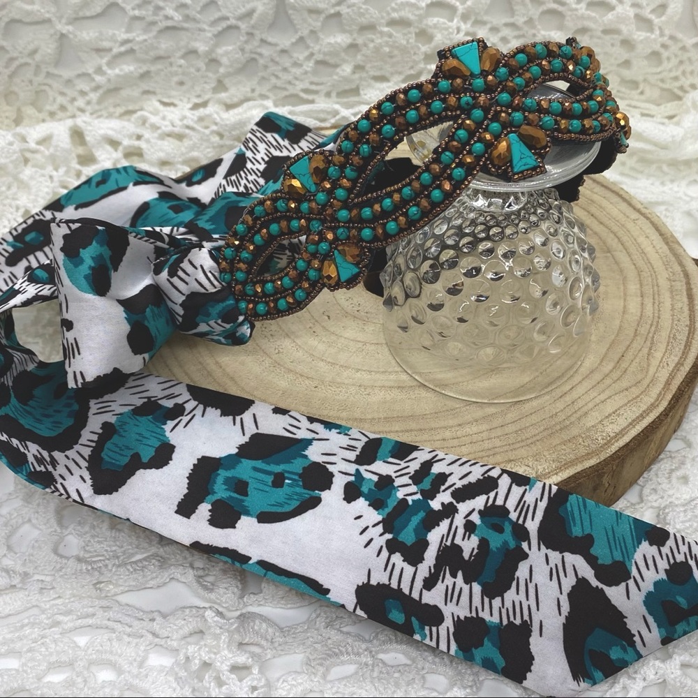 Pink Pewter Beaded Hair Scarf/Belt